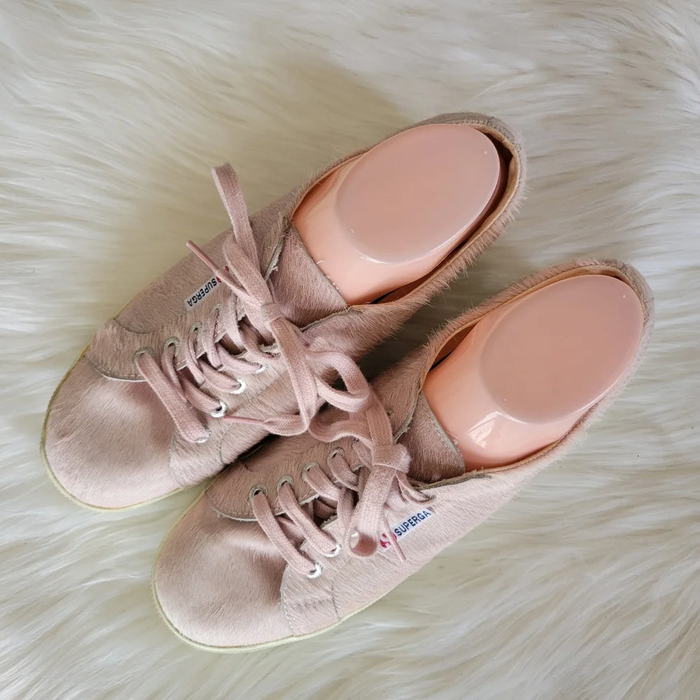 Superga Pink Calf Hair Platform Lace-Up Sneakers Sz W10/M8.5 EUC S009KN0 UNISEX - Picture 4 of 10
